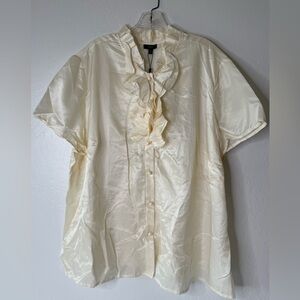 Talbots Top Blouse Womens Plus Size 24W Ruffle Neck Sheer‎ Ivory Career Silk New